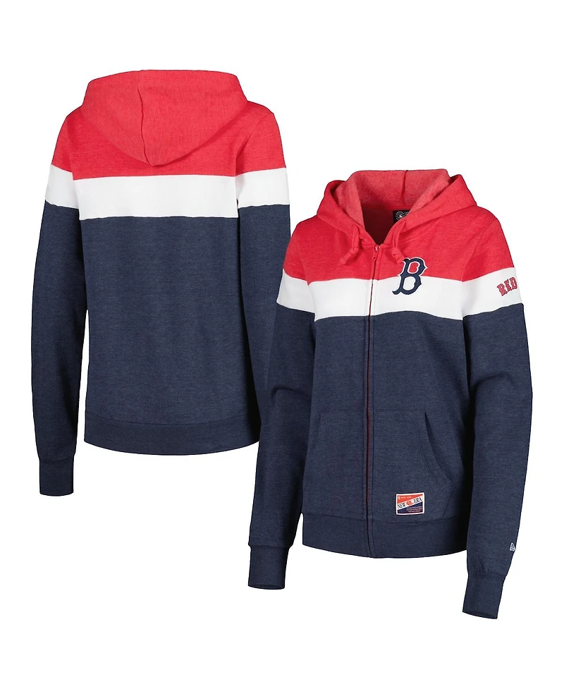 Women's New Era Heather Navy Boston Red Sox Colorblock Full-Zip Hoodie Jacket