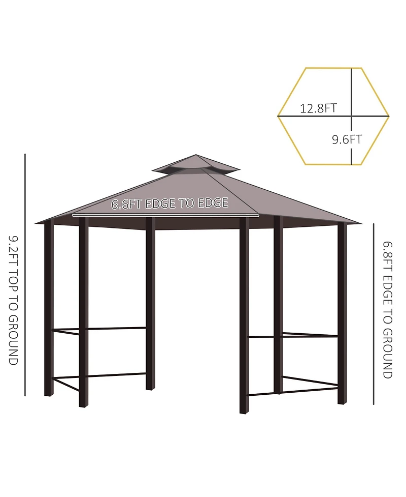 Outsunny 13' x 13' Party Tent, 2 Tier Canopy Hexagon, Mesh, Curtains,