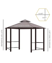 Outsunny 13' x 13' Party Tent, 2 Tier Canopy Hexagon, Mesh, Curtains,