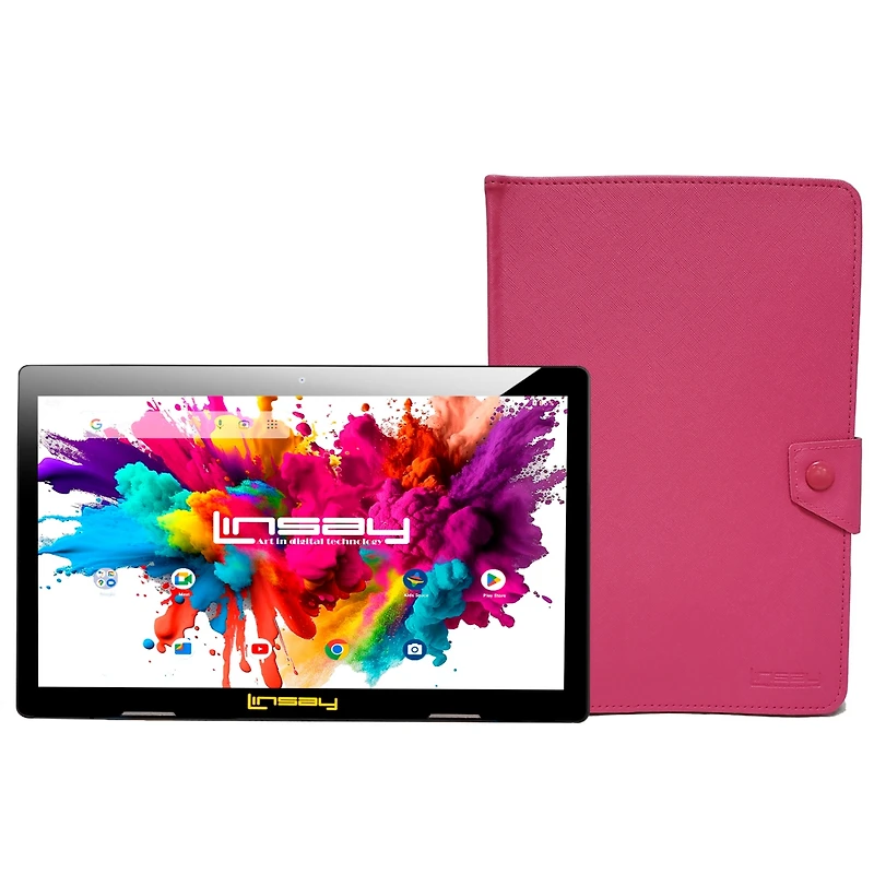 New Linsay 10.1" Tablet Octa Core 128GB Bundle with Pink Case Newest Android 14