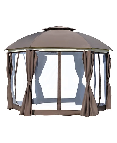 Outsunny 12' x 12' Round Outdoor Patio Gazebo Canopy with 2-Tier Roof