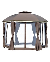 Outsunny 12' x 12' Round Outdoor Patio Gazebo Canopy with 2-Tier Roof
