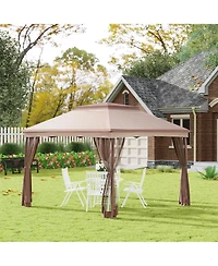 Outsunny 11' x 11' Pop Up Gazebo Outdoor Canopy Shelter with 2-Tier Soft Top, and Removable Zipper Netting, Event Tent with Large Shade