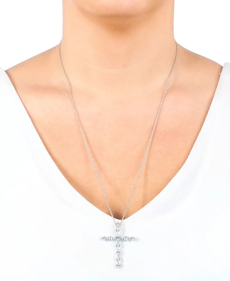 Giani Bernini Cubic Zirconia Marquise & Round Cross 24" Pendant Necklace in Sterling Silver, Created for Macy's