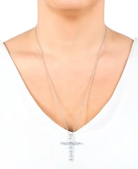 Giani Bernini Cubic Zirconia Marquise & Round Cross 24" Pendant Necklace in Sterling Silver, Created for Macy's