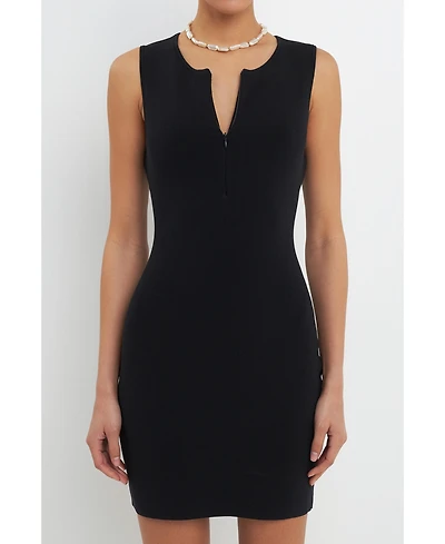 Grey Lab Women's Front Zip Sleeveless Knit Mini Dress