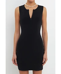 Grey Lab Women's Front Zip Sleeveless Knit Mini Dress