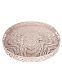 Artifacts Rattan Oval Ottoman Tray with Cutout Handles