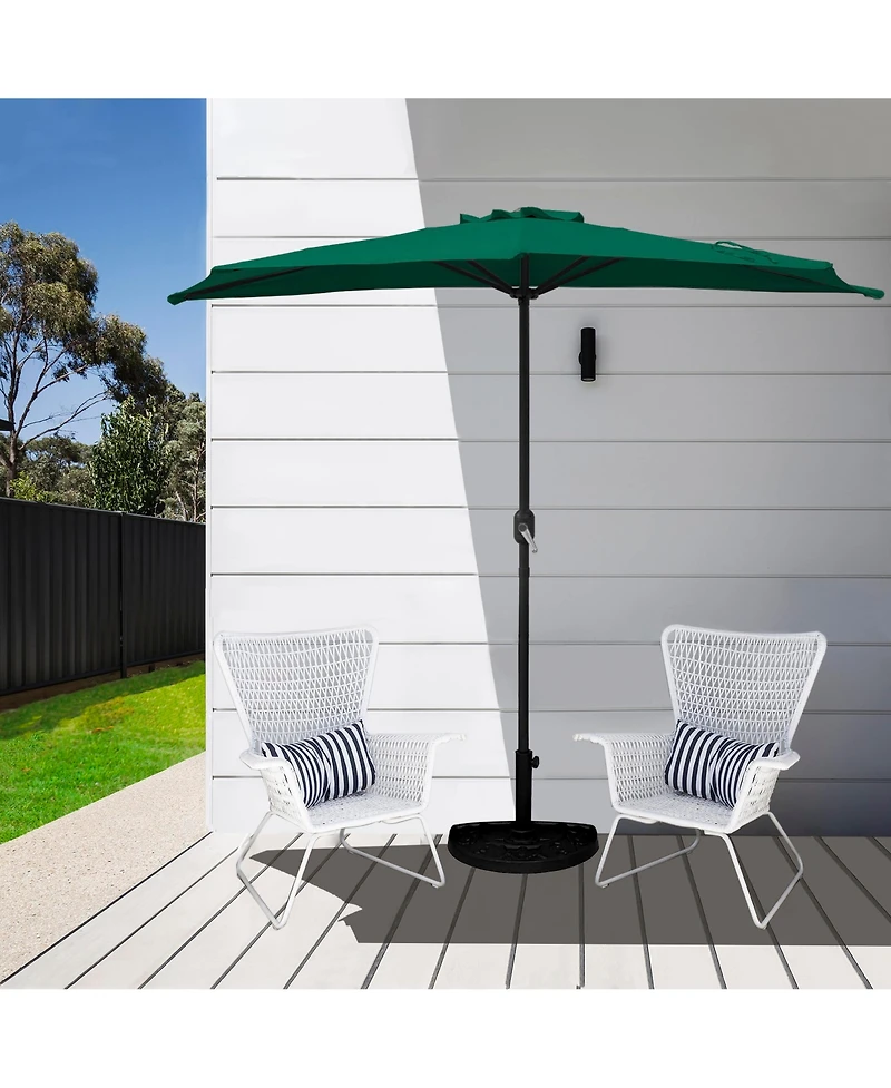 9 Ft Outdoor Patio Half Market Umbrella with Base Set