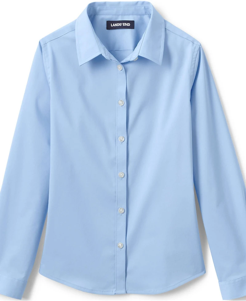 Lands' End Big Girls School Uniform No Gape Long Sleeve Stretch Shirt