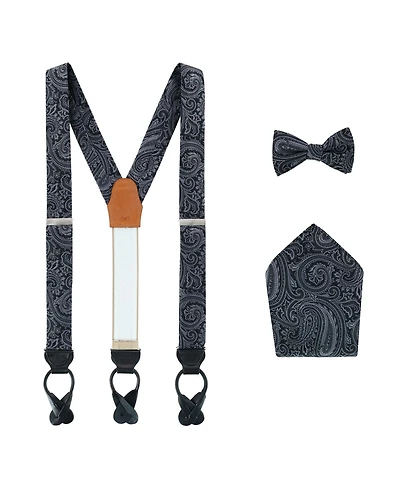 Trafalgar Men's Sobee Paisley Brace Bow Tie & Pocket Square Set