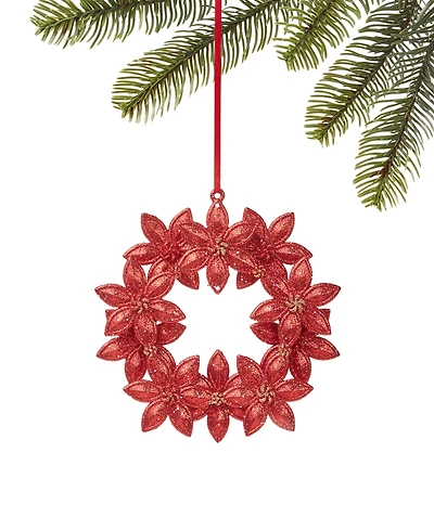 Holiday Lane Glittered Plastic Poinsettia Wreath Ornament, Created for Macy's