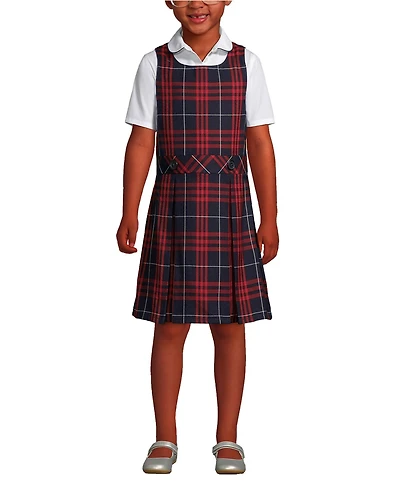 Lands' End Big Girls Plus School Uniform Plaid Jumper Dress Top of Knee