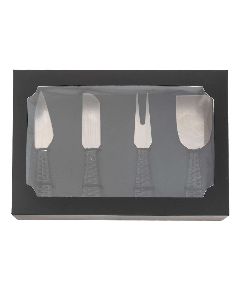 Artifacts Trading Company Rattan Stainless Steel 4 Piece Cheese Knives Set with Gift Box