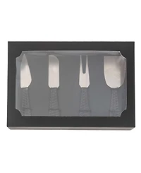 Artifacts Trading Company Rattan Stainless Steel 4 Piece Cheese Knives Set with Gift Box