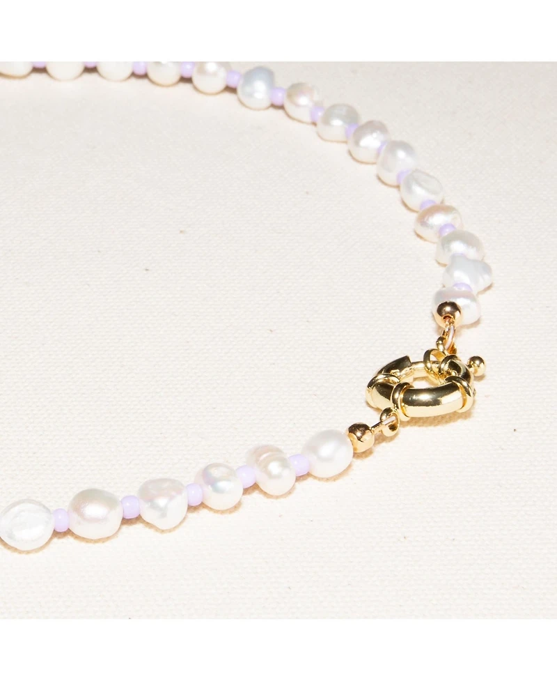 Joey Baby 18K Gold Plated Freshwater Pearls with Purple Glass Beads - Taro Necklace 17" For Women