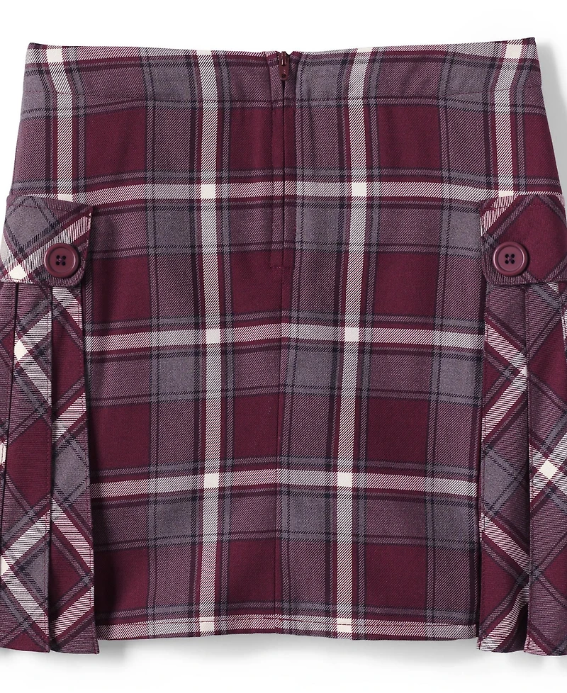 Lands' End Big Girls School Uniform Slim Side Pleat Plaid Skort Above the Knee