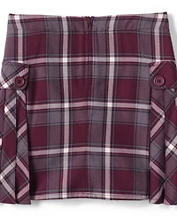 Lands' End Big Girls School Uniform Slim Side Pleat Plaid Skort Above the Knee