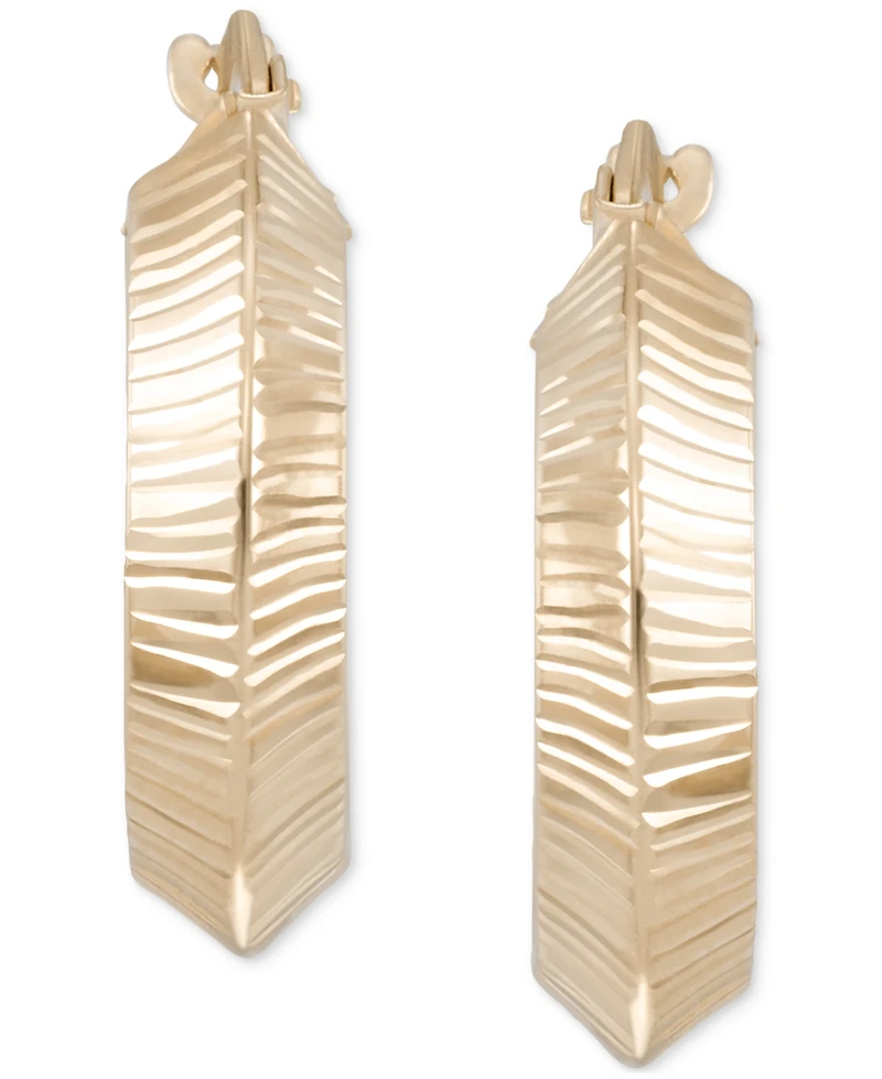 Textured Angular Small Hoop Earrings in 10k Gold, 7/8"