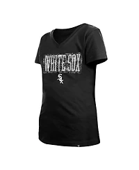 Big Girls New Era Black Chicago White Sox Flip Sequin Team V-Neck T-shirt