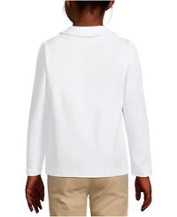 Lands' End Girls School Uniform Long Sleeve Ruffled Peter Pan Collar Polo Knit Shirt