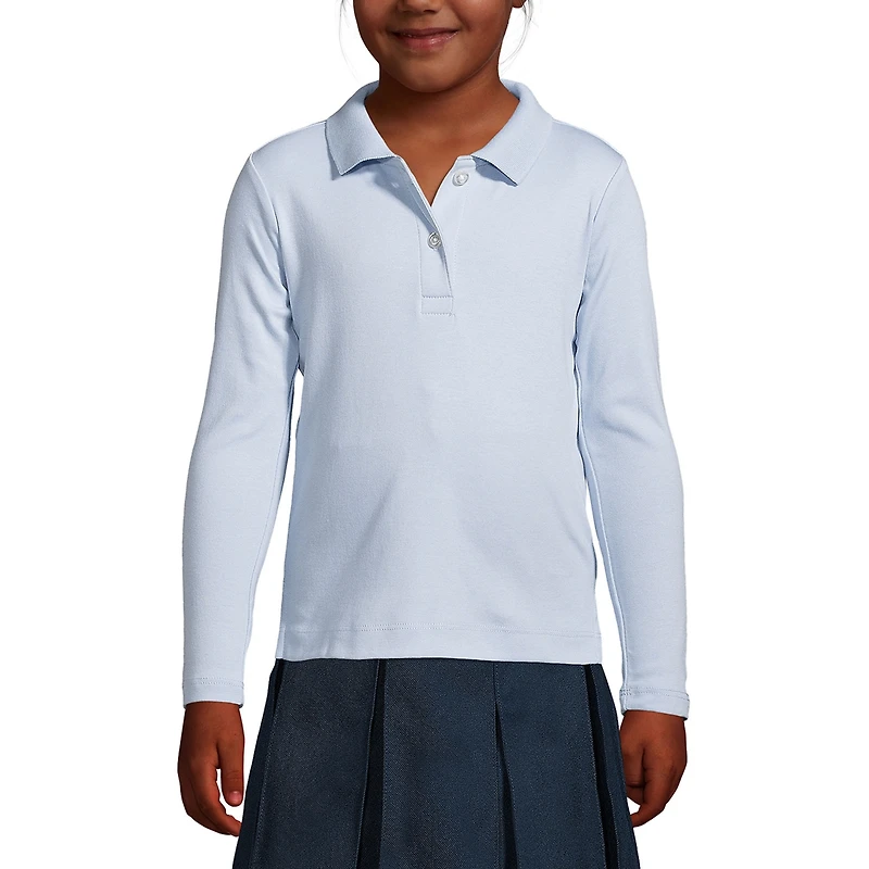 Lands' End Girls School Uniform Long Sleeve Feminine Fit Interlock Polo Shirt