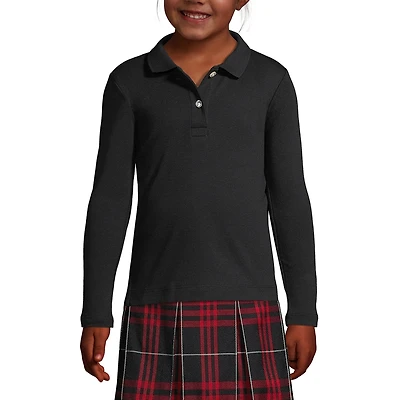 Lands' End Girls School Uniform Long Sleeve Feminine Fit Interlock Polo Shirt