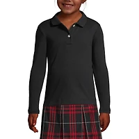 Lands' End Girls School Uniform Long Sleeve Feminine Fit Interlock Polo Shirt