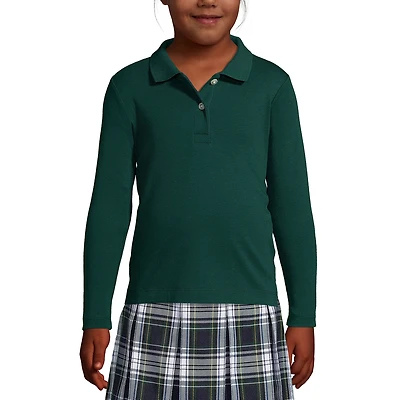 Lands' End Girls School Uniform Long Sleeve Feminine Fit Interlock Polo Shirt