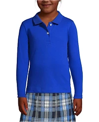 Lands' End Girls School Uniform Long Sleeve Feminine Fit Interlock Polo Shirt