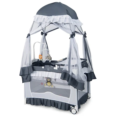 Costway Baby 4 in 1 Portable Playard Crib Bassinet Bed Changing Table Canopy