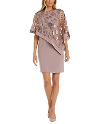 R & M Richards Women's Sequined Floral-Lace Poncho Dress