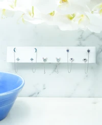 Lab-grown Blue Sapphire (1/4 ct. t.w.) & Lab-grown White Sapphire (1/4 ct. t.w.) Evil Eye & Hamsa Hand Double Pierced Chain Earrings in Sterling Silve