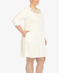 White Mark Plus Criss Cross Neckline 3/4 Sleeve Swing Dress