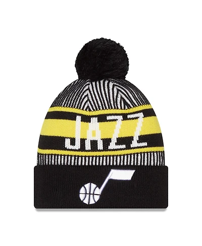 Men's New Era Navy Utah Jazz Striped Cuffed Pom Knit Hat