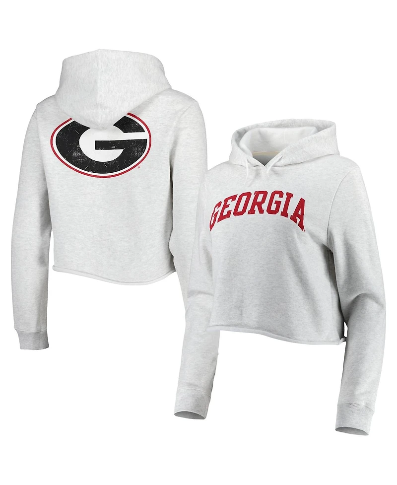 Women's League Collegiate Wear Ash Georgia Bulldogs 2-Hit 1636 Cropped Pullover Hoodie