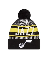 Men's New Era Navy Utah Jazz Striped Cuffed Pom Knit Hat