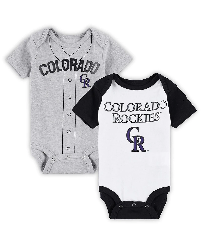 Newborn and Infant Boys Girls White, Heather Gray Colorado Rockies Little Slugger Two-Pack Bodysuit Set