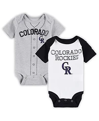 Newborn and Infant Boys Girls White, Heather Gray Colorado Rockies Little Slugger Two-Pack Bodysuit Set