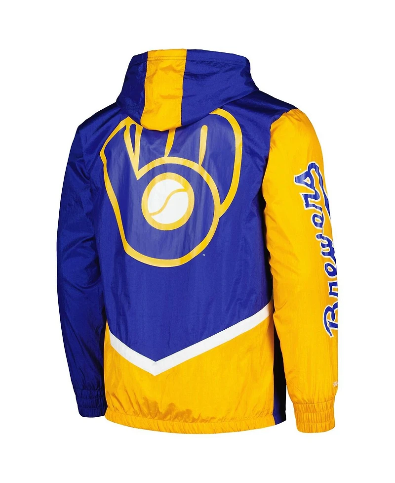 Men's Mitchell & Ness Royal Milwaukee Brewers Undeniable Full-Zip Hoodie Windbreaker Jacket