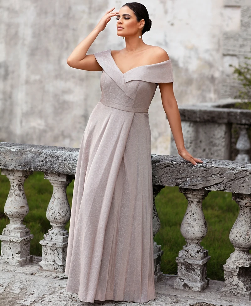 Xscape Plus Size Off-the-Shoulder Glitter Gown