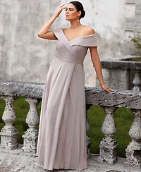 Xscape Plus Size Off-the-Shoulder Glitter Gown