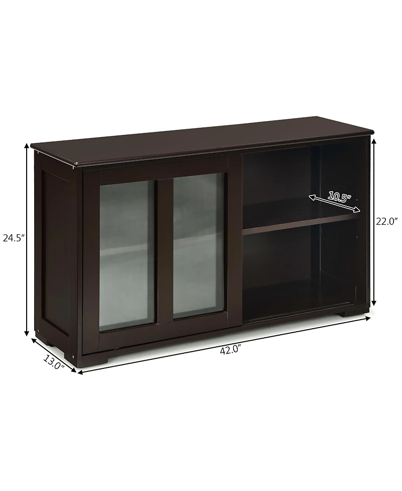 Storage Cabinet Sideboard Buffet Cupboard Glass Sliding Door