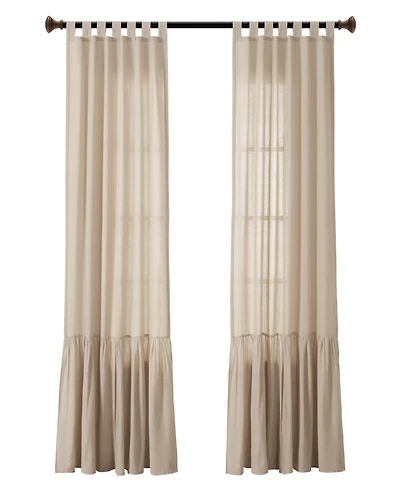 Lush Decor Farmhouse Faux Linen Tab Top Window Curtain Panel Single 40"W x 84"L Off - Curtains For Bedroom - Living Room Curtains