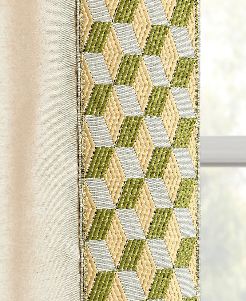 Lush Decor Luxury Mid Century Geo Faux Silk Jacquard Border Window Curtain Panel Wheat/Green Single 52x84