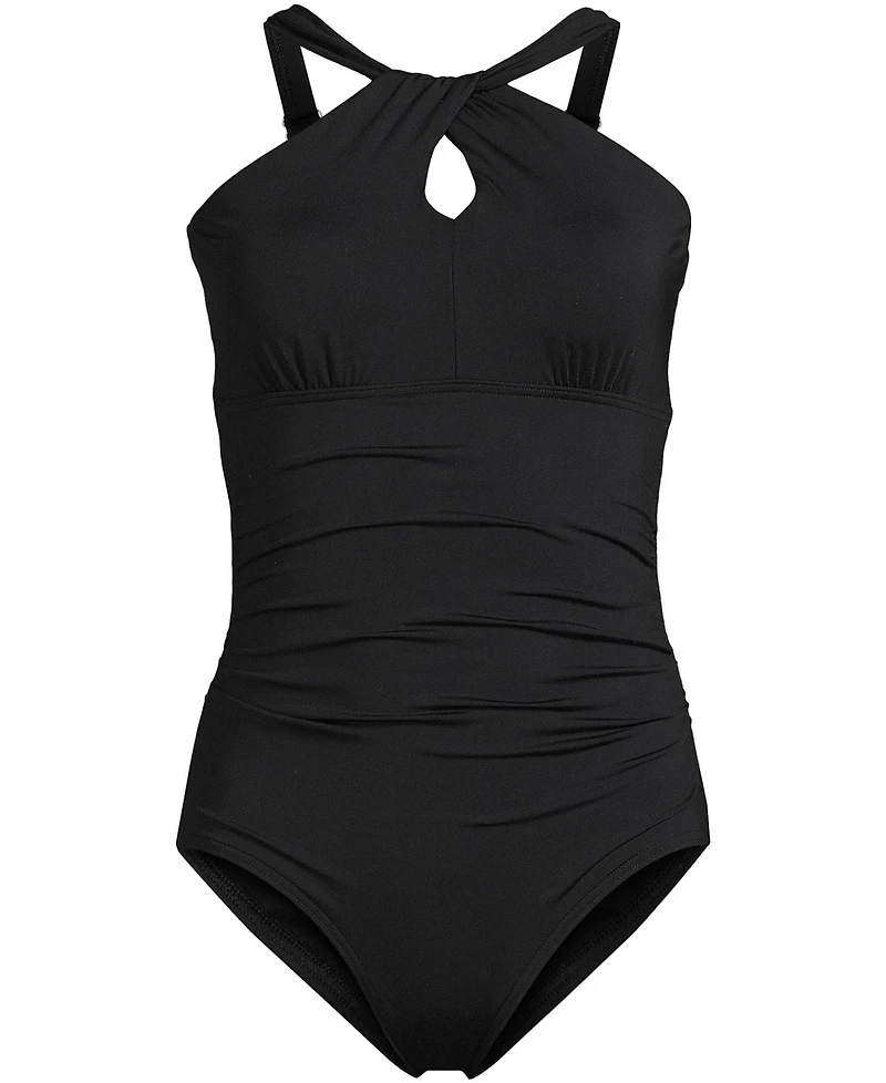 Lands' End Women's High Neck to One Shoulder Multi Way Piece Swimsuit