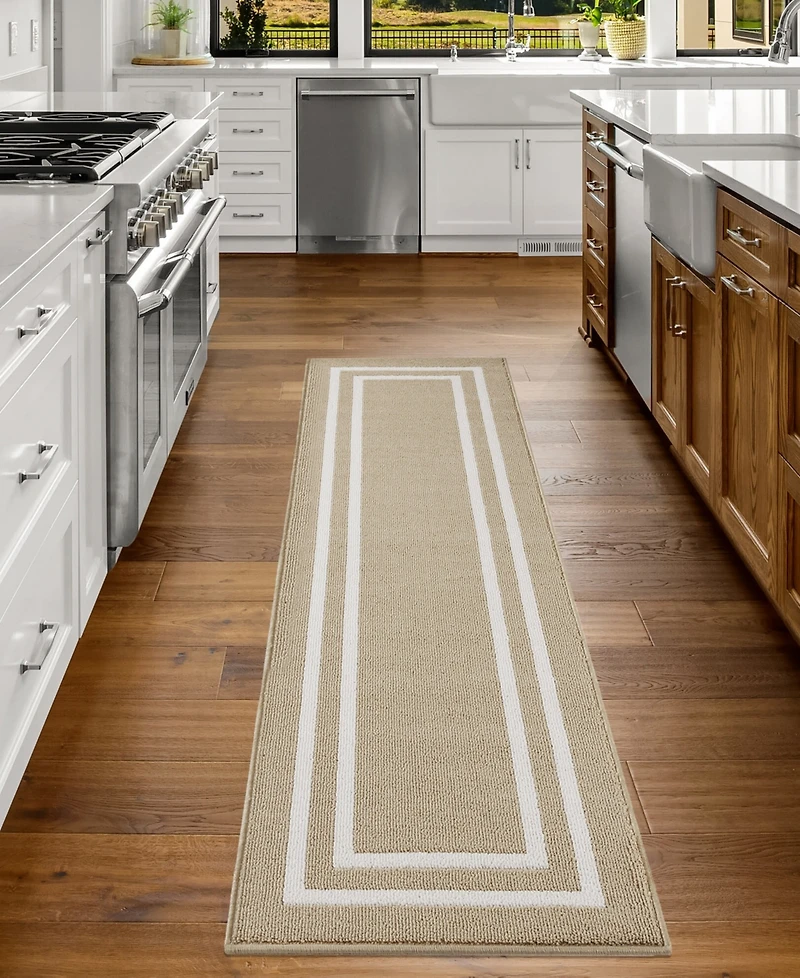 Jean Pierre Double Line Border Tufted - Machine Washable Runner Rug