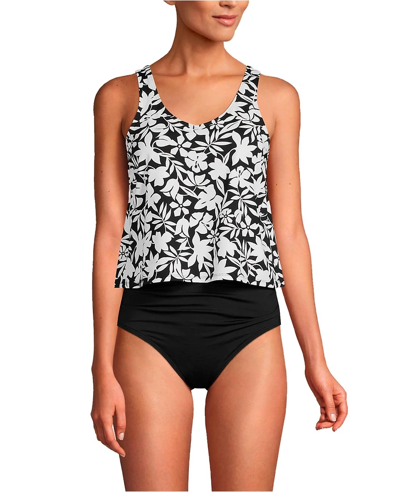 Lands' End Women's V-neck One Piece Fauxkini Swimsuit Faux Tankini Top