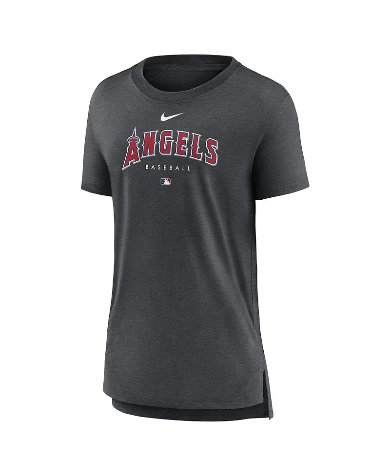 Women's Nike Heather Charcoal Los Angeles Angels Authentic Collection Early Work Tri-Blend T-shirt