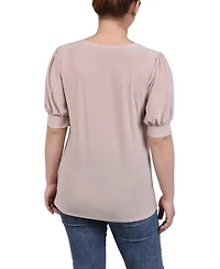 Ny Collection Women's Short Balloon Sleeve Top with Hardware